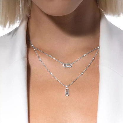 [⭐Hevara Jewelry]2 Rows Rose Gold Diamond Pave_ Necklace Move Uno