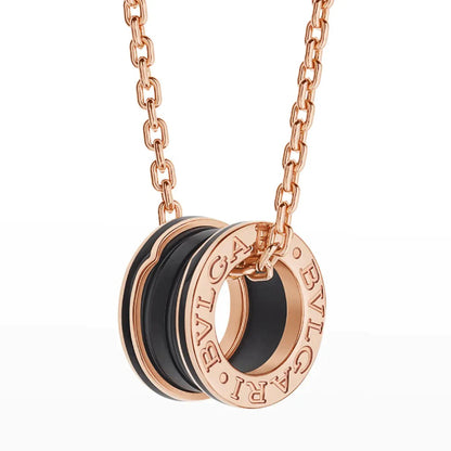 [⭐Hevara Jewelry]ZERO 1 BLACK CERAMIC PINK GOLD NECKLACE