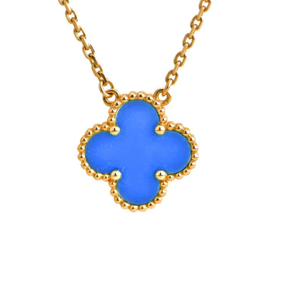 [⭐Hevara Jewelry]CLOVER 15MM BLUE AGATE NECKLACE
