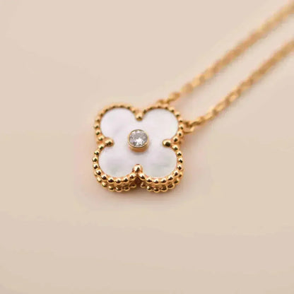 [⭐Hevara Jewelry]CLOVER 15MM DIAMOND WHITE FRITILLARIA NECKLACE