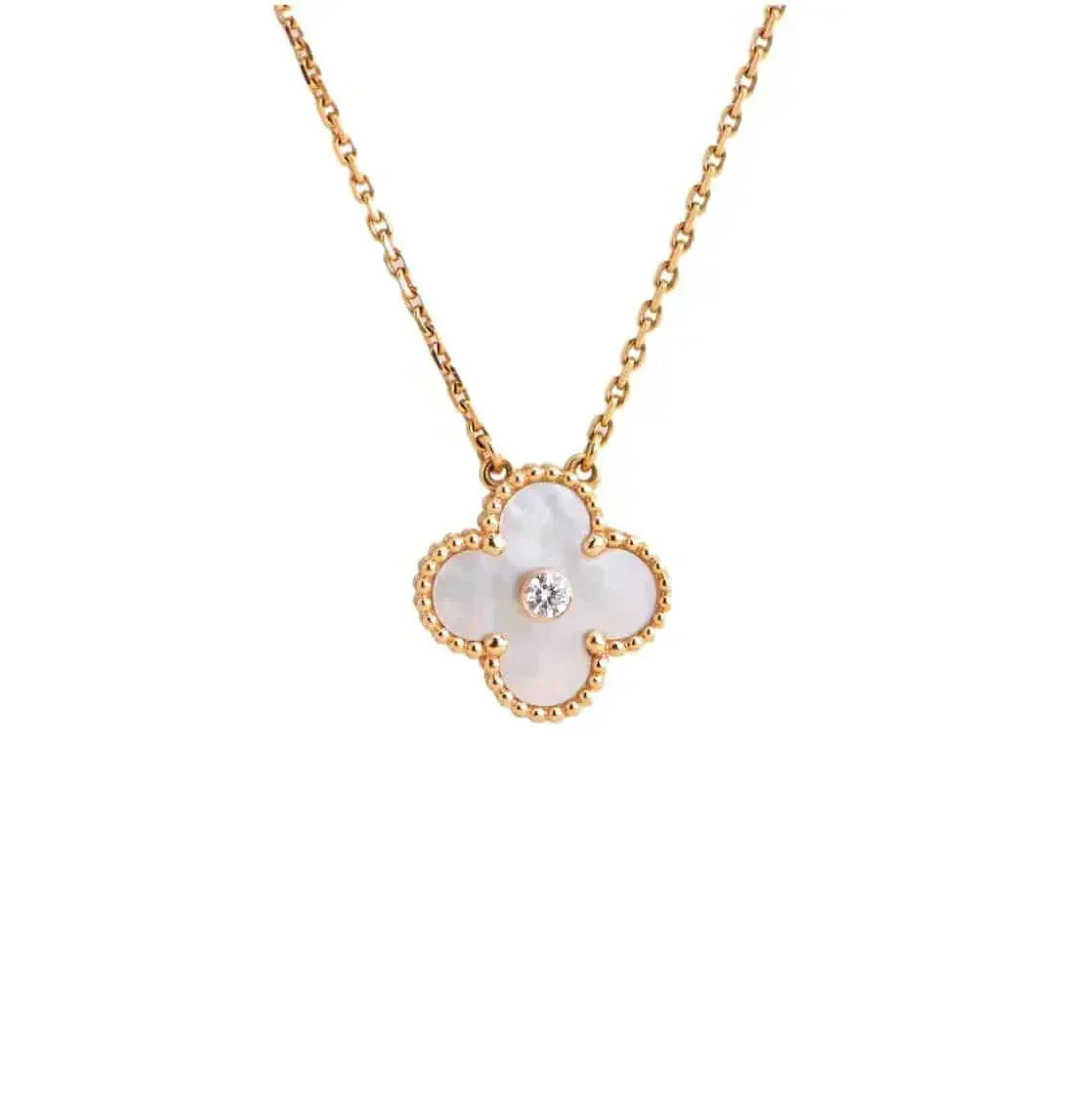 [⭐Hevara Jewelry]CLOVER 15MM DIAMOND WHITE FRITILLARIA NECKLACE