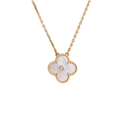[⭐Hevara Jewelry]CLOVER 15MM DIAMOND WHITE FRITILLARIA NECKLACE