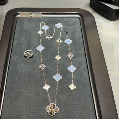 [⭐Hevara Jewelry]DETACHABLE CLOVER 15(11+4) FLOWER SILVER NECKLACE SET
