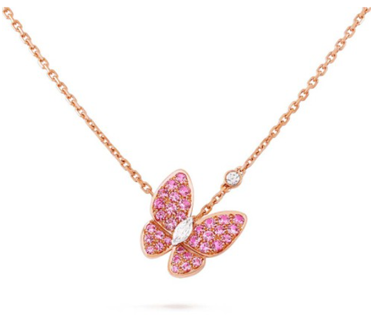 [⭐Hevara Jewelry]BUTTERFLY RED DIAMOND ROSE GOLD NECKLACE