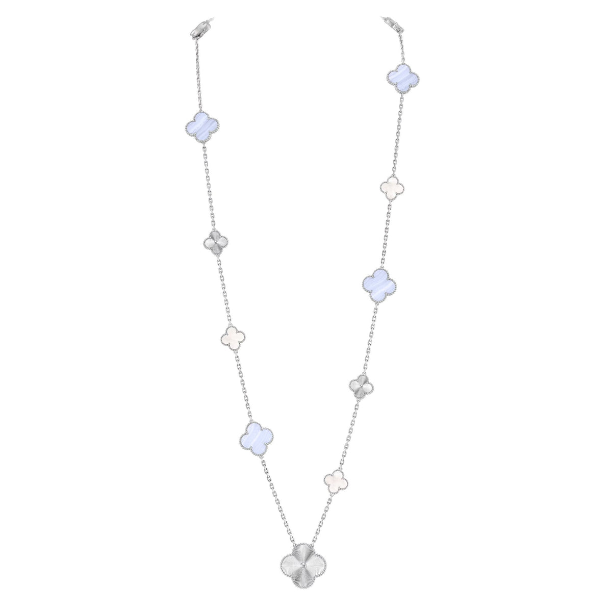 [⭐Hevara Jewelry]DETACHABLE CLOVER 15(11+4) FLOWER SILVER NECKLACE SET