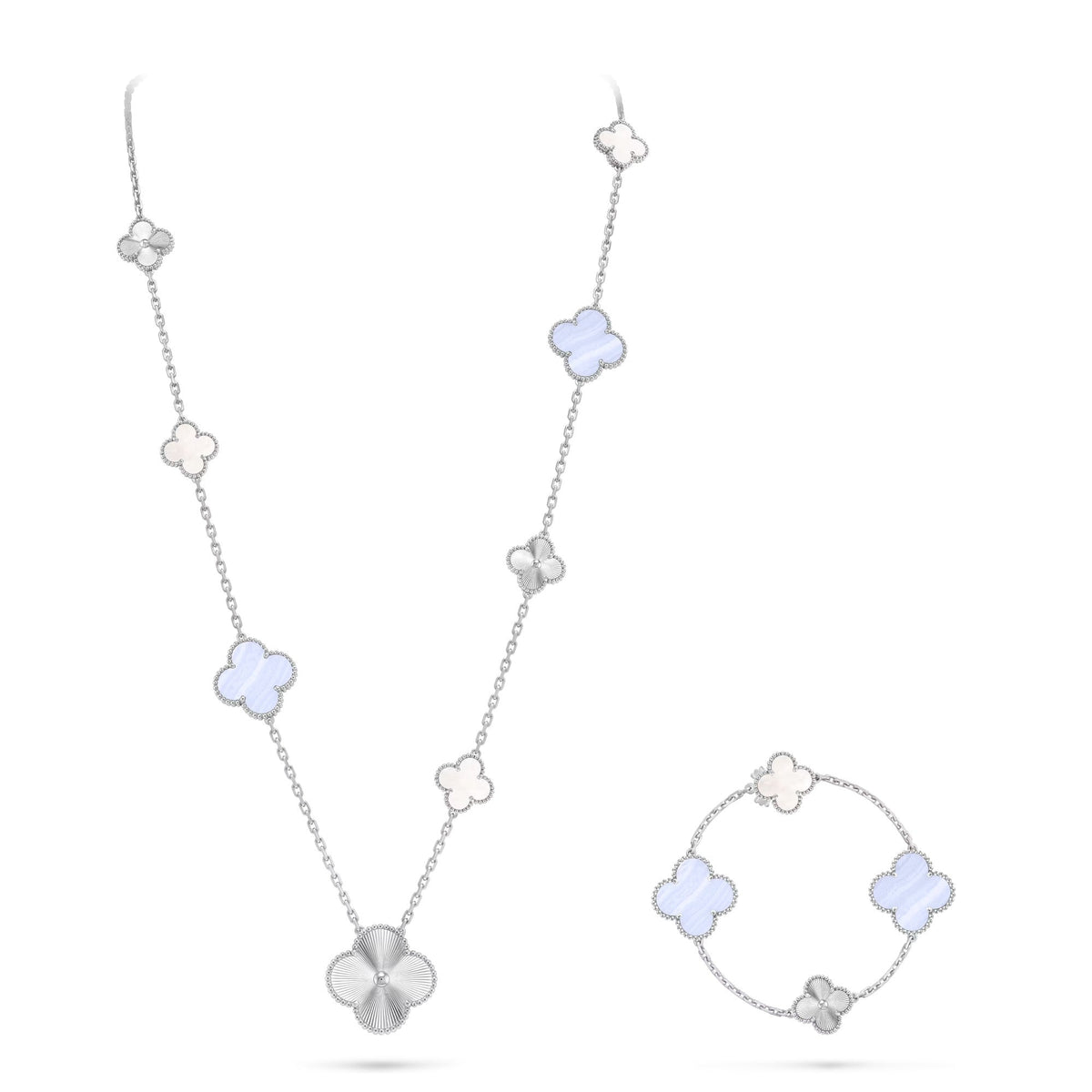 [⭐Hevara Jewelry]DETACHABLE CLOVER 15(11+4) FLOWER SILVER NECKLACE SET