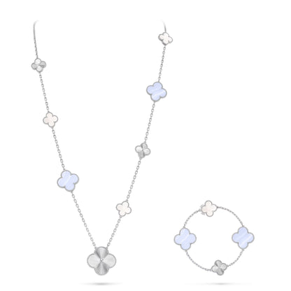 [⭐Hevara Jewelry]DETACHABLE CLOVER 15(11+4) FLOWER SILVER NECKLACE SET