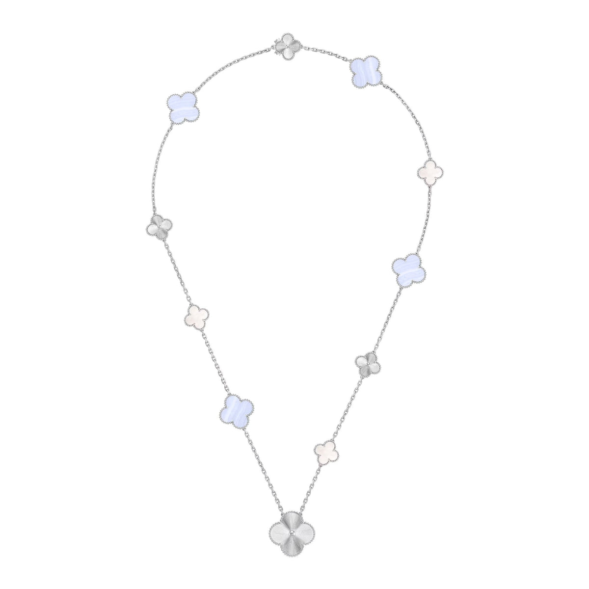[⭐Hevara Jewelry]DETACHABLE CLOVER 15(11+4) FLOWER SILVER NECKLACE SET