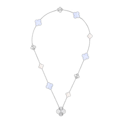 [⭐Hevara Jewelry]DETACHABLE CLOVER 15(11+4) FLOWER SILVER NECKLACE SET