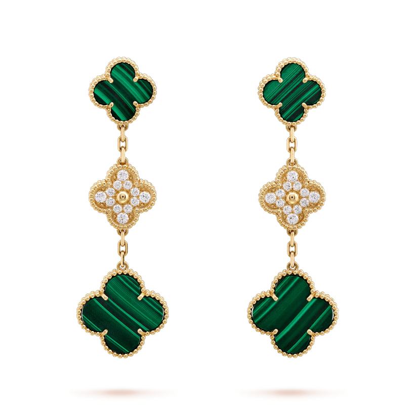 [⭐Hevara Jewelry]CLOVER EARRINGS GOLD MALACHITE DIAMOND 3 MOTIF