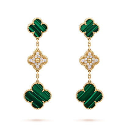 [⭐Hevara Jewelry]CLOVER EARRINGS GOLD MALACHITE DIAMOND 3 MOTIF
