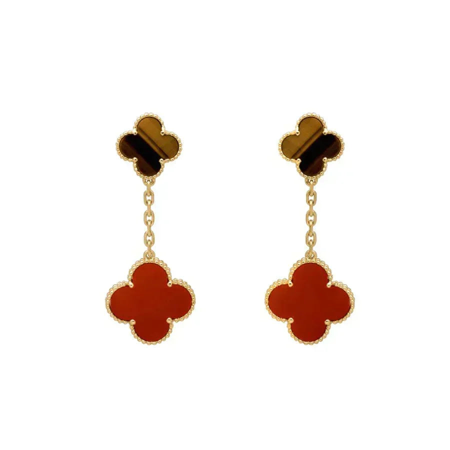[⭐Hevara Jewelry]CLOVER  2 MOTIF  TIGER EYE CARNELIAN EARRINGS