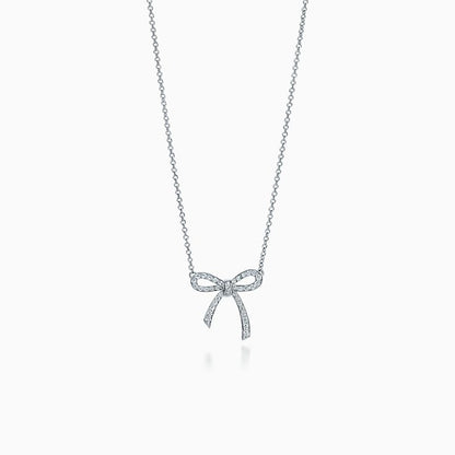 [Hevara Jewelry]RIBBON NECKLACE BOW PENDANT DIAMOND CHARM CHAIN