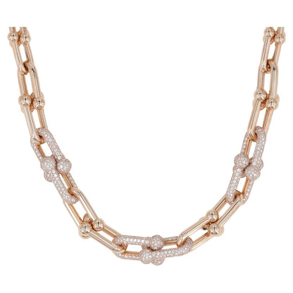 [Hevara Jewelry]HARDWEAR GRADUATED LINK NECKLACE ROSE GOLD WITH PAVE DIAMONDS