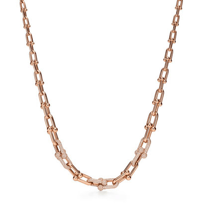 [Hevara Jewelry]HARDWEAR GRADUATED LINK NECKLACE ROSE GOLD WITH PAVE DIAMONDS