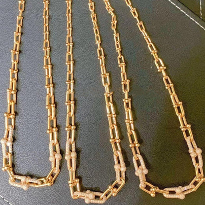 [Hevara Jewelry]HARDWEAR GRADUATED LINK NECKLACE ROSE GOLD WITH PAVE DIAMONDS