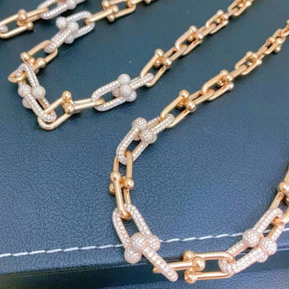 [Hevara Jewelry]HARDWEAR GRADUATED LINK NECKLACE ROSE GOLD WITH PAVE DIAMONDS