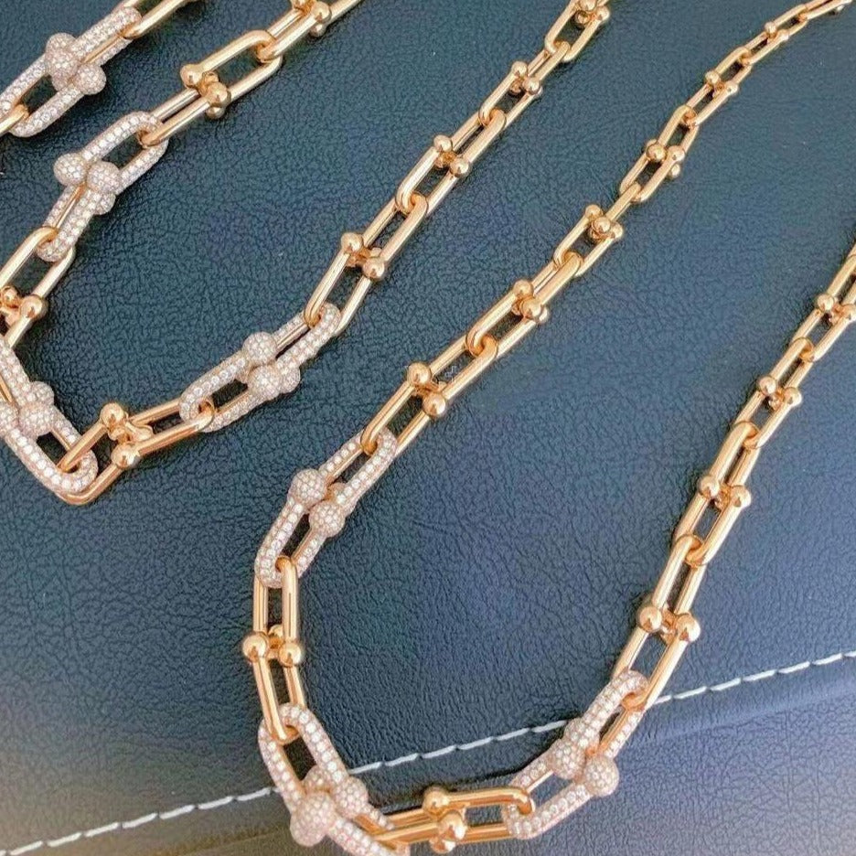 [Hevara Jewelry]HARDWEAR GRADUATED LINK NECKLACE ROSE GOLD WITH PAVE DIAMONDS