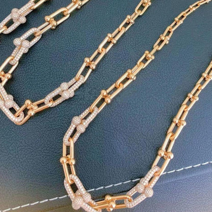 [Hevara Jewelry]HARDWEAR GRADUATED LINK NECKLACE ROSE GOLD WITH PAVE DIAMONDS