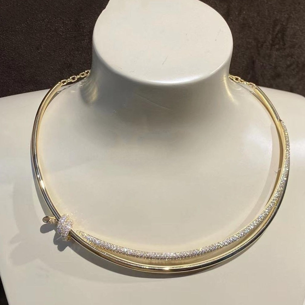 [Hevara Jewelry]KNOT DOUBLE ROW NECKLACE IN YELLOW GOLD WITH DIAMONDS