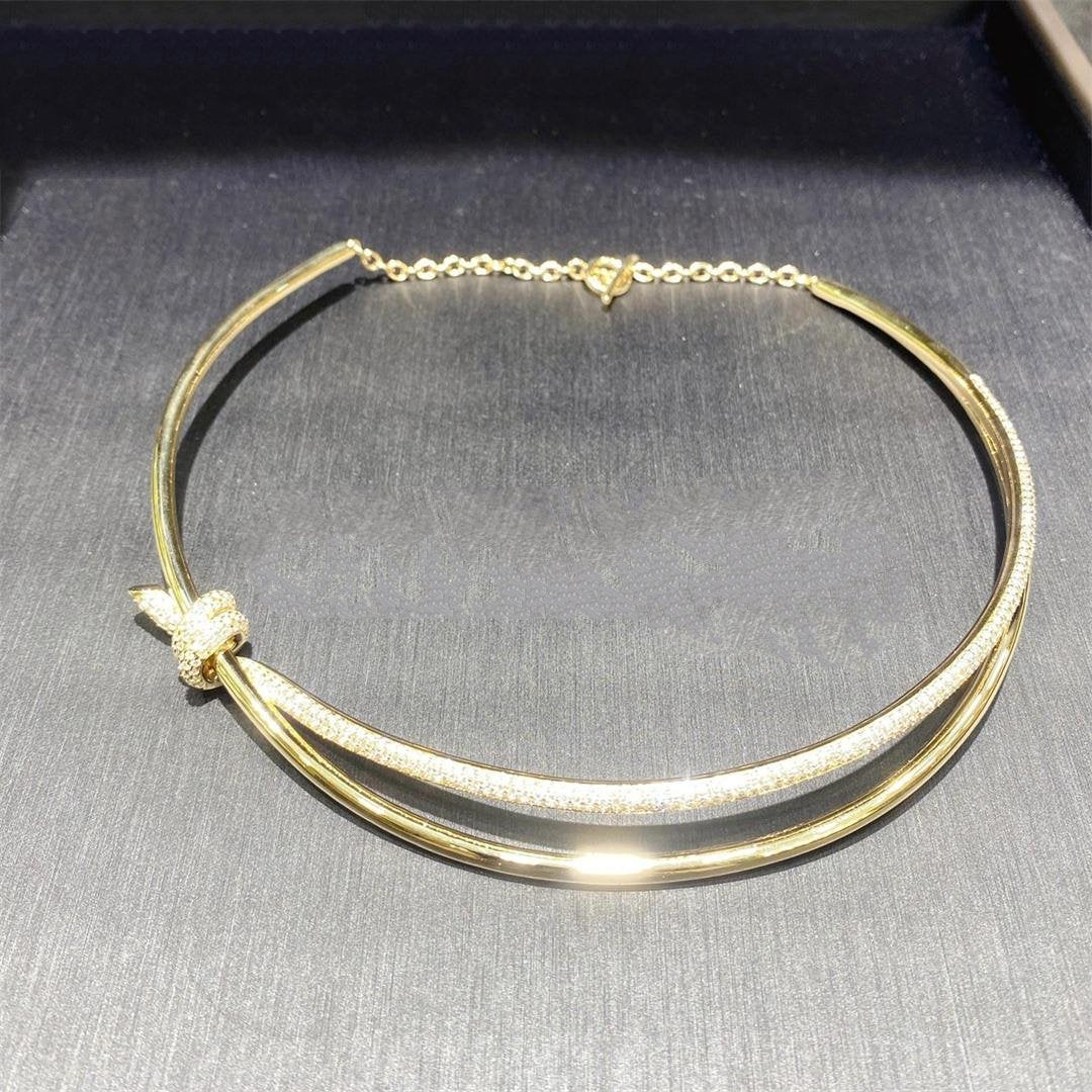 [Hevara Jewelry]KNOT DOUBLE ROW NECKLACE IN YELLOW GOLD WITH DIAMONDS
