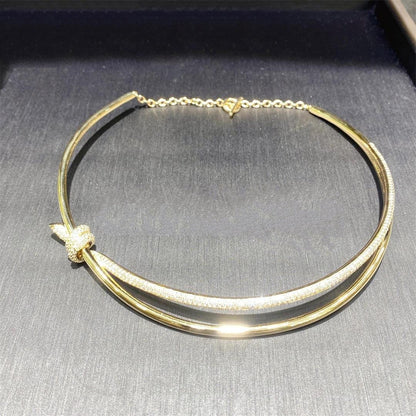 [Hevara Jewelry]KNOT DOUBLE ROW NECKLACE IN YELLOW GOLD WITH DIAMONDS