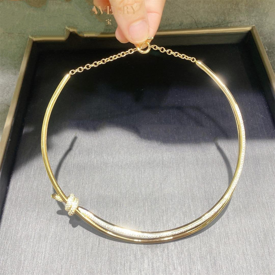 [Hevara Jewelry]KNOT DOUBLE ROW NECKLACE IN YELLOW GOLD WITH DIAMONDS