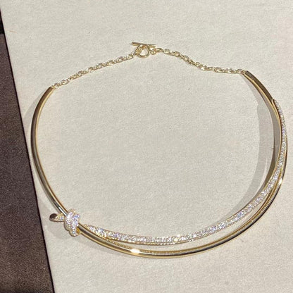 [Hevara Jewelry]KNOT DOUBLE ROW NECKLACE IN YELLOW GOLD WITH DIAMONDS