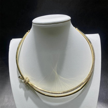 [Hevara Jewelry]KNOT DOUBLE ROW NECKLACE IN YELLOW GOLD WITH DIAMONDS