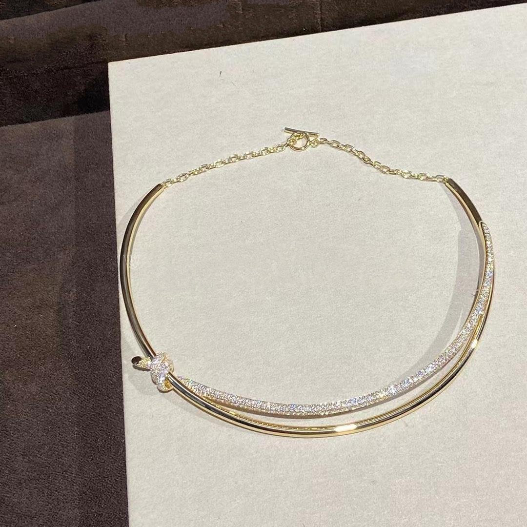 [Hevara Jewelry]KNOT DOUBLE ROW NECKLACE IN YELLOW GOLD WITH DIAMONDS