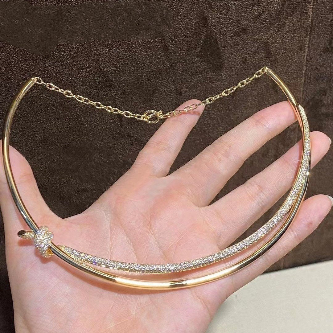 [Hevara Jewelry]KNOT DOUBLE ROW NECKLACE IN YELLOW GOLD WITH DIAMONDS