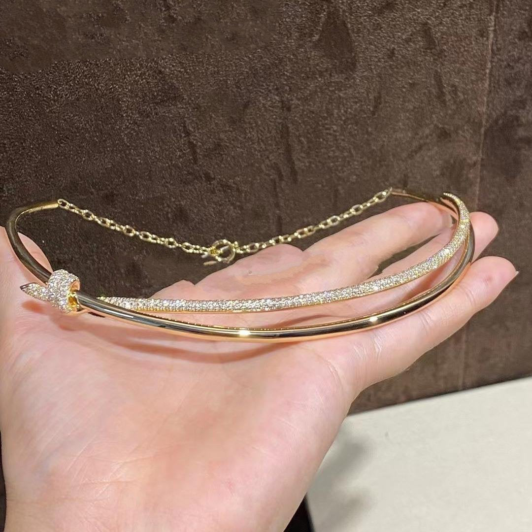 [Hevara Jewelry]KNOT DOUBLE ROW NECKLACE IN YELLOW GOLD WITH DIAMONDS