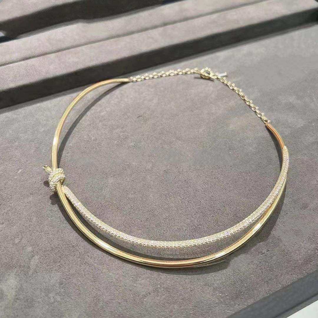 [Hevara Jewelry]KNOT DOUBLE ROW NECKLACE IN YELLOW GOLD WITH DIAMONDS