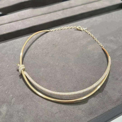[Hevara Jewelry]KNOT DOUBLE ROW NECKLACE IN YELLOW GOLD WITH DIAMONDS