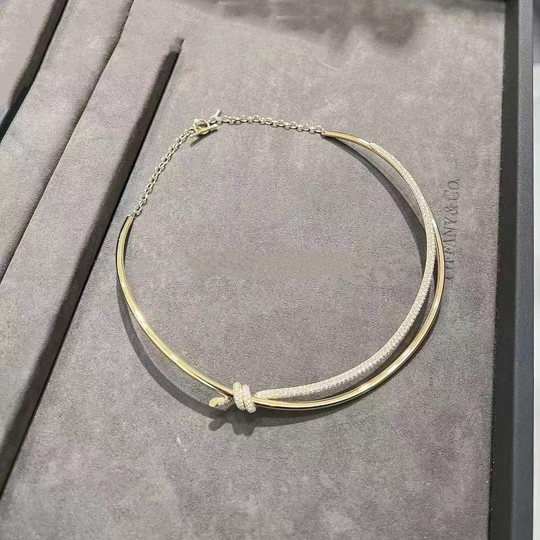 [Hevara Jewelry]KNOT DOUBLE ROW NECKLACE IN YELLOW GOLD WITH DIAMONDS