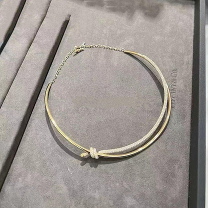 [Hevara Jewelry]KNOT DOUBLE ROW NECKLACE IN YELLOW GOLD WITH DIAMONDS