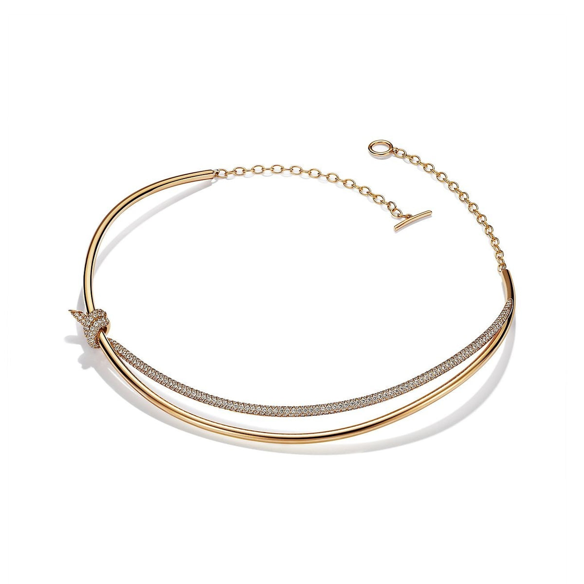 [Hevara Jewelry]KNOT DOUBLE ROW NECKLACE IN YELLOW GOLD WITH DIAMONDS