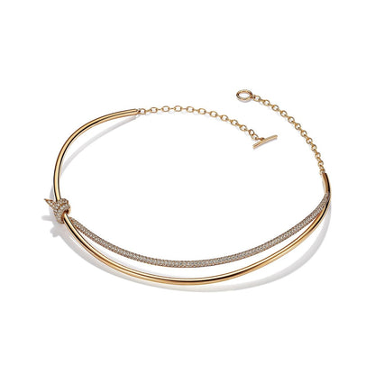 [Hevara Jewelry]KNOT DOUBLE ROW NECKLACE IN YELLOW GOLD WITH DIAMONDS