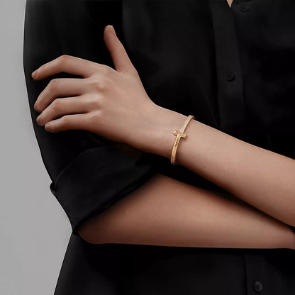 [Hevara Jewelry]T1 WIDE DIAMOND HINGED BANGLE PINK GOLD