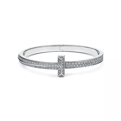 [Hevara Jewelry]WIDE DIAMONDS HINGED BANGLE SILVER