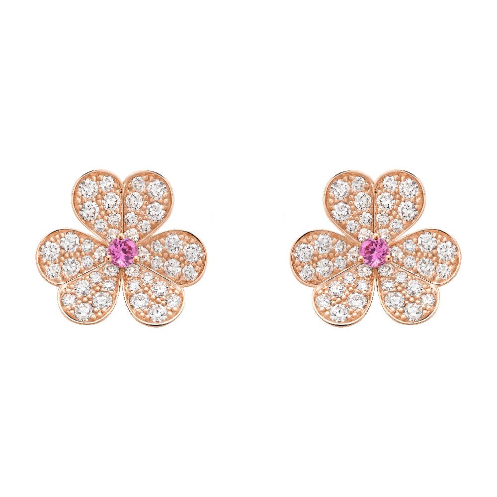 [⭐Hevara Jewelry]FRIVOLE PINK GOLD FLOWER DIAMOND EARRINGS