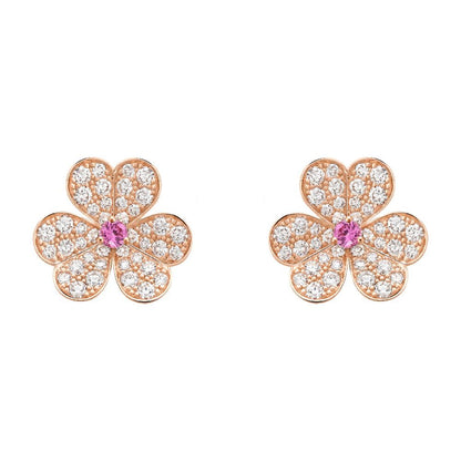 [⭐Hevara Jewelry]FRIVOLE PINK GOLD FLOWER DIAMOND EARRINGS