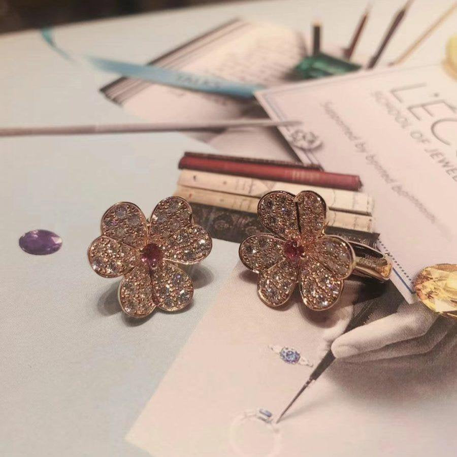 [⭐Hevara Jewelry]FRIVOLE PINK GOLD FLOWER DIAMOND EARRINGS