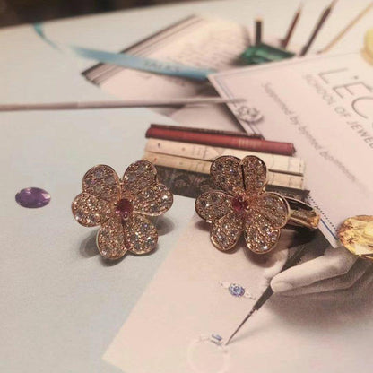 [⭐Hevara Jewelry]FRIVOLE PINK GOLD FLOWER DIAMOND EARRINGS