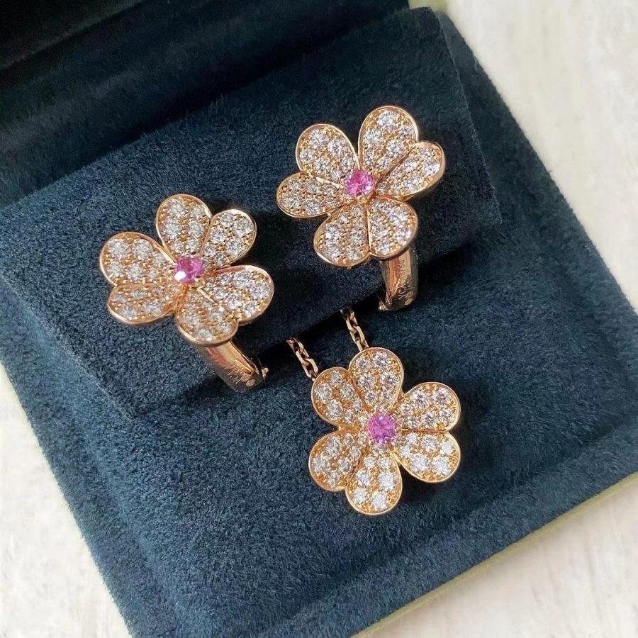 [⭐Hevara Jewelry]FRIVOLE PINK GOLD FLOWER DIAMOND EARRINGS