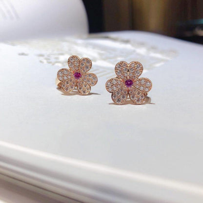 [⭐Hevara Jewelry]FRIVOLE PINK GOLD FLOWER DIAMOND EARRINGS