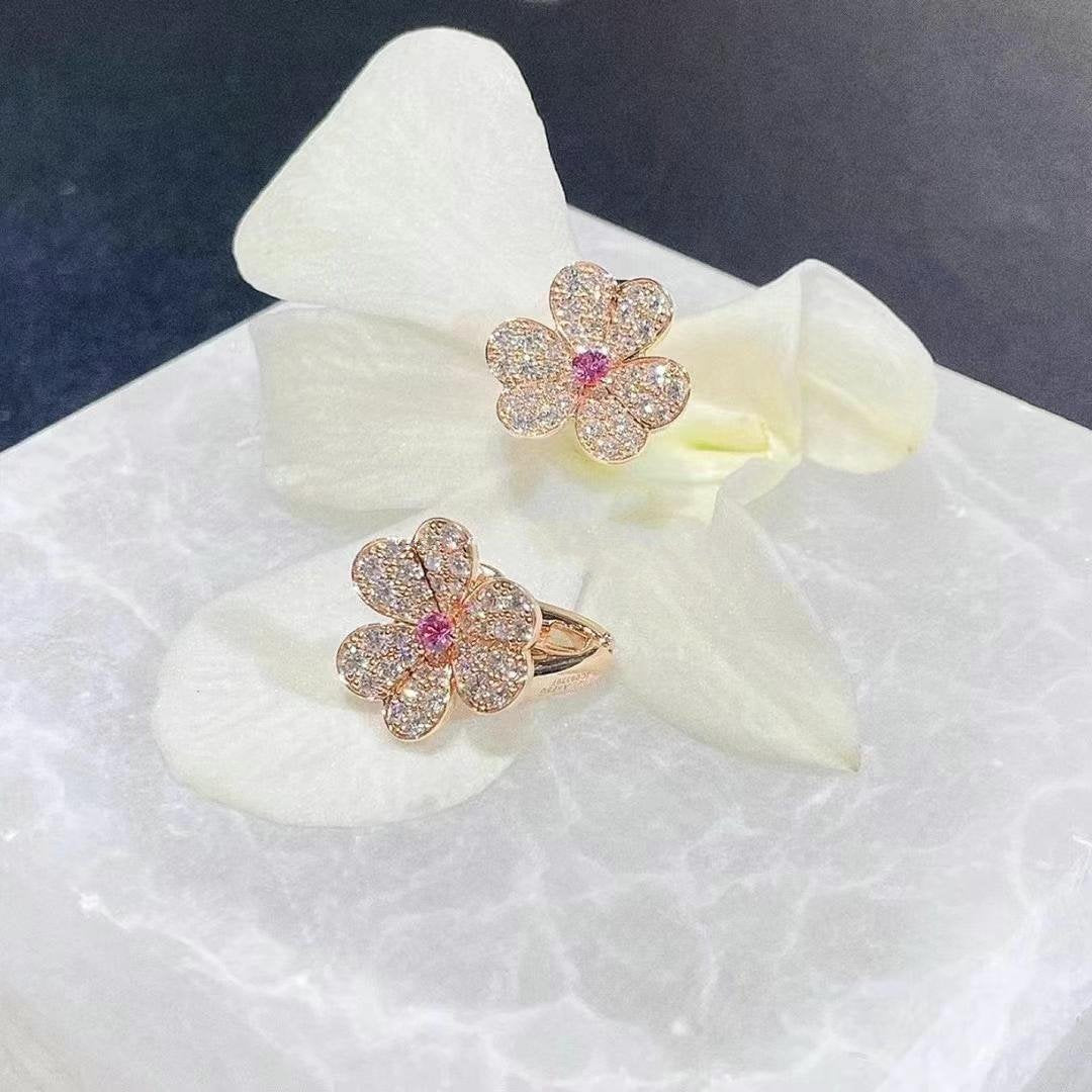 [⭐Hevara Jewelry]FRIVOLE PINK GOLD FLOWER DIAMOND EARRINGS