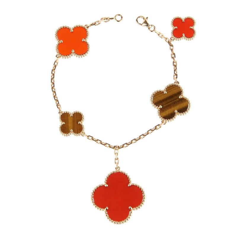 [⭐Hevara Jewelry]CLOVER BRACELET 5 MOTIFS CARNELIAN TIGER EYE
