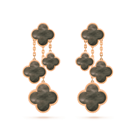 [⭐Hevara Jewelry]CLOVER EARRINGS DARK MOP 4 MOTIFS ROSE GOLD