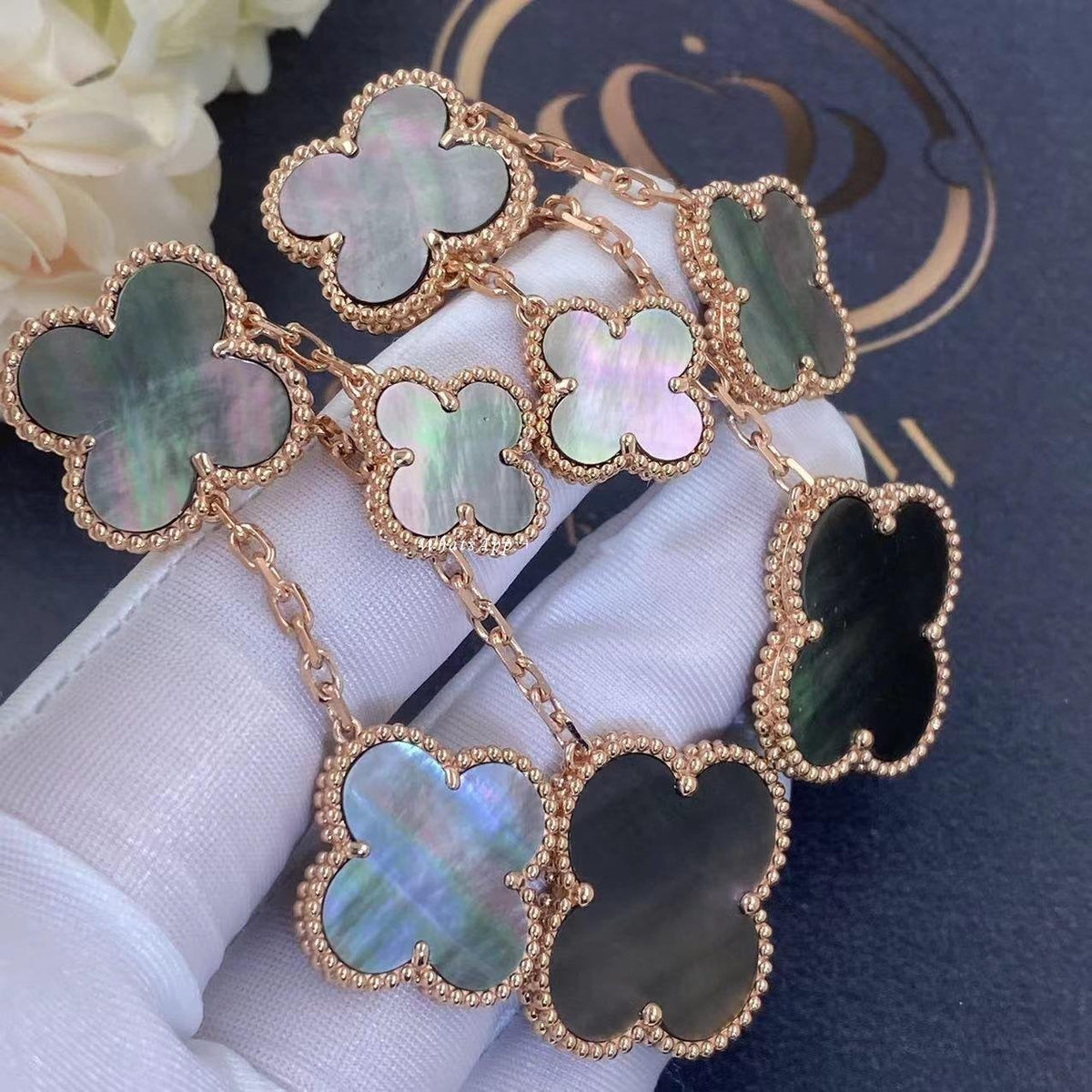[⭐Hevara Jewelry]CLOVER EARRINGS DARK MOP 4 MOTIFS ROSE GOLD